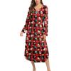 Ekouaer Nightgowns for Women Long Sleeve Nightgown Long Sleepwear Button Down Sleep Shirt Soft Night Gown S-4XL(Red Christmas)