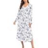 Ekouaer Nightgowns for Women Long Sleeve Nightgown Long Sleepwear Button Down Sleep Shirt Soft Night Gown S-4XL(White Flower)