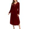 Ekouaer Nightgowns for Women Long Sleeve Nightgown Long Sleepwear Button Down Sleep Shirt Soft Night Gown S-4XL(Wine Red)