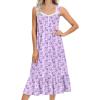 Ekouaer Nightgowns for Women Long Sleeveless Night Gown Victorian Nightdress Button Sleepshirt Soft Sleepwear S-XXXL(Dark Purple Floral)