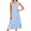 Ekouaer Nightgowns for Women Long Sleeveless Night Gown Victorian Nightdress Button Sleepshirt Soft Sleepwear S-XXXL(Light Blue)