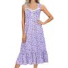 Ekouaer Nightgowns for Women Long Sleeveless Night Gown Victorian Nightdress Button Sleepshirt Soft Sleepwear S-XXXL(Purple Dots)