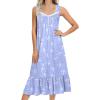 Ekouaer Nightgowns for Women Long Sleeveless Night Gown Victorian Nightdress Button Sleepshirt Soft Sleepwear S-XXXL(White Bird)