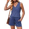Ekouaer Pajamas for Women Set Cute Pjs Soft Sleepwear Summer Sleeveless Tops and Shorts Travel Lounge Sets with Pockets(Navy Blue)