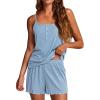 Ekouaer Pajamas for Women Set Lingerie Pjs 2 Piece Cami Sleepwear Ribbed Knit Shorts Set(Light Blue)