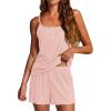 Ekouaer Pajamas for Women Set Lingerie Pjs 2 Piece Cami Sleepwear Ribbed Knit Shorts Set(Light Pink)