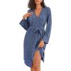 Ekouaer Robe for Women Ribbed Knit Bathrobe Soft Knee Length Kimono Robes Ladies Sleepwear with Pockets S-XXL(Blue)