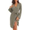 Ekouaer Robe for Women Ribbed Knit Bathrobe Soft Knee Length Kimono Robes Ladies Sleepwear with Pockets S-XXL(Brown)