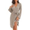 Ekouaer Robe for Women Ribbed Knit Bathrobe Soft Knee Length Kimono Robes Ladies Sleepwear with Pockets S-XXL(Khaki)