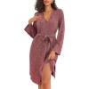 Ekouaer Robe for Women Ribbed Knit Bathrobe Soft Knee Length Kimono Robes Ladies Sleepwear with Pockets S-XXL(Wine Red)