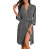 Ekouaer Robes for Women Knee Length Bathrobe Lightweight Kimono Robe 3/4 Sleeve Loungewear Soft Sleepwear with Pockets S-XXL(Dark Gray)