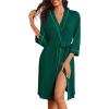 Ekouaer Robes for Women Knee Length Bathrobe Lightweight Kimono Robe 3/4 Sleeve Loungewear Soft Sleepwear with Pockets S-XXL(Dark Green)