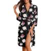 Ekouaer Robes for Women Knee Length Bathrobe Lightweight Kimono Robe 3/4 Sleeve Loungewear Soft Sleepwear with Pockets S-XXL(Floral Black)