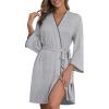 Ekouaer Robes for Women Knee Length Kimono Bathrobe 3/4 Sleeve Sleep Robe Cozy Sleepwear with Pockets S-XXL(Light Gray)