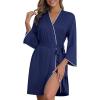 Ekouaer Robes for Women Knee Length Kimono Bathrobe 3/4 Sleeve Sleep Robe Cozy Sleepwear with Pockets S-XXL(Navy Blue)
