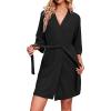 Ekouaer Robes for Women Waffle Knit Bathrobe Soft Lightweight Knee Length Loungewear S-XXL(Black)