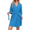 Ekouaer Robes for Women Waffle Knit Bathrobe Soft Lightweight Knee Length Loungewear S-XXL(Blue)
