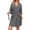 Ekouaer Robes for Women Waffle Knit Bathrobe Soft Lightweight Knee Length Loungewear S-XXL(Dark Grey)