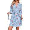 Ekouaer Robes for Women Waffle Knit Bathrobe Soft Lightweight Knee Length Loungewear S-XXL(Floral Blue)