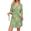 Ekouaer Robes for Women Waffle Knit Bathrobe Soft Lightweight Knee Length Loungewear S-XXL(Floral Green)