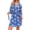Ekouaer Robes for Women Waffle Knit Bathrobe Soft Lightweight Knee Length Loungewear S-XXL(Floral Leopard Blue)