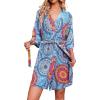 Ekouaer Robes for Women Waffle Knit Bathrobe Soft Lightweight Knee Length Loungewear S-XXL(Floral Mix Blue)