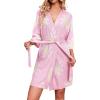 Ekouaer Robes for Women Waffle Knit Bathrobe Soft Lightweight Knee Length Loungewear S-XXL(Floral Pink)