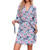 Ekouaer Robes for Women Waffle Knit Bathrobe Soft Lightweight Knee Length Loungewear S-XXL(Floral Red Purple)