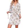 Ekouaer Robes for Women Waffle Knit Bathrobe Soft Lightweight Knee Length Loungewear S-XXL(Floral White)