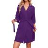 Ekouaer Robes for Women Waffle Knit Bathrobe Soft Lightweight Knee Length Loungewear S-XXL(Purple)