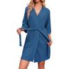 Ekouaer Robes for Women Waffle Knit Bathrobe Soft Lightweight Knee Length Loungewear S-XXL(Royal Blue)