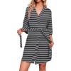 Ekouaer Robes for Women Waffle Knit Bathrobe Soft Lightweight Knee Length Loungewear S-XXL(White Stripe)
