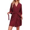 Ekouaer Robes for Women Waffle Knit Bathrobe Soft Lightweight Knee Length Loungewear S-XXL(Wine Red)