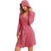 Ekouaer Robes for Women Waffle Knit Hooded Bathrobe Lightweight Robe Soft Knee Length Sleepwear with Pockets(Gray Purple)