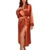 Ekouaer Satin Robes for Women Long Sleeve Silk Bathrobe Soft Lightweight Full Length Sleepwear Bridesmaid Wedding Party Robes(Brown)