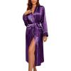 Ekouaer Satin Robes for Women Long Sleeve Silk Bathrobe Soft Lightweight Full Length Sleepwear Bridesmaid Wedding Party Robes(Deep Purple)