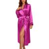 Ekouaer Satin Robes for Women Long Sleeve Silk Bathrobe Soft Lightweight Full Length Sleepwear Bridesmaid Wedding Party Robes(Hot Pink)