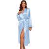 Ekouaer Satin Robes for Women Long Sleeve Silk Bathrobe Soft Lightweight Full Length Sleepwear Bridesmaid Wedding Party Robes(Light Blue)