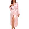 Ekouaer Satin Robes for Women Long Sleeve Silk Bathrobe Soft Lightweight Full Length Sleepwear Bridesmaid Wedding Party Robes(Light Pink)