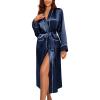 Ekouaer Satin Robes for Women Long Sleeve Silk Bathrobe Soft Lightweight Full Length Sleepwear Bridesmaid Wedding Party Robes(Navy Blue)