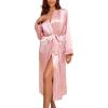Ekouaer Satin Robes for Women Long Sleeve Silk Bathrobe Soft Lightweight Full Length Sleepwear Bridesmaid Wedding Party Robes(Pink)