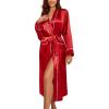 Ekouaer Satin Robes for Women Long Sleeve Silk Bathrobe Soft Lightweight Full Length Sleepwear Bridesmaid Wedding Party Robes(Red)