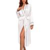 Ekouaer Satin Robes for Women Long Sleeve Silk Bathrobe Soft Lightweight Full Length Sleepwear Bridesmaid Wedding Party Robes(White)