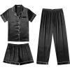 Ekouaer Silk Pajamas for Women Set Satin Pjs Soft Short Sleeve Button Down Sleepwear 3 Piece Loungewear S-XXL(Black)