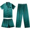 Ekouaer Silk Pajamas for Women Set Satin Pjs Soft Short Sleeve Button Down Sleepwear 3 Piece Loungewear S-XXL(Dark Green)