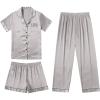 Ekouaer Silk Pajamas for Women Set Satin Pjs Soft Short Sleeve Button Down Sleepwear 3 Piece Loungewear S-XXL(Light Grey)