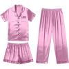 Ekouaer Silk Pajamas for Women Set Satin Pjs Soft Short Sleeve Button Down Sleepwear 3 Piece Loungewear S-XXL(Mauve Red)