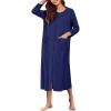 Ekouaer Women Robe Zippered 3/4 Sleeve Knit Bathrobe Soft Full Length Loungewear Robes with Pockets