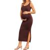 Ekouaer Women Tank Maternity Dress Sleeveless Ribbed Knit Pregnancy Dresses Round Neck Pregnant Loungewear(Brown-1)
