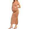 Ekouaer Women Tank Maternity Dress Sleeveless Ribbed Knit Pregnancy Dresses Round Neck Pregnant Loungewear(Khaki)